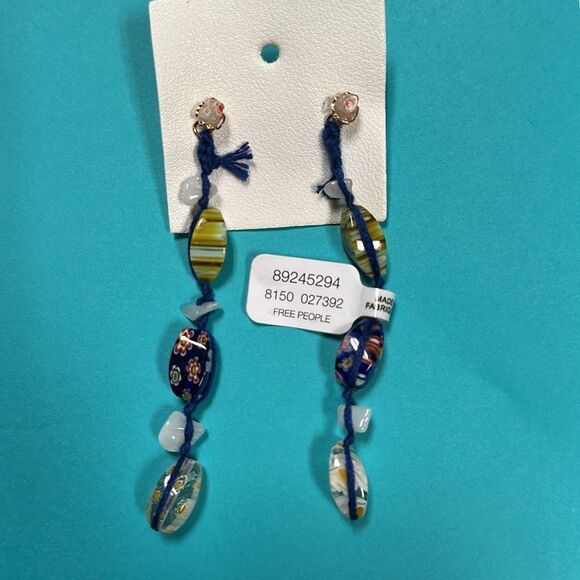 New Free People x Ariana Ost Voyage Dangle Earrings Glass Beads Long - Picture 2 of 5